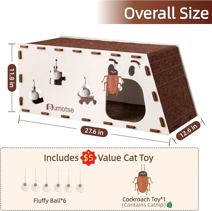 Felt Cat Bed Cave for Indoor Cats, Modular Tunnel Hideaway House for Large Cats Up to 22LB, Cozy Washable Felt Cat Condo for Sleeping, Playing & Hiding, Cream