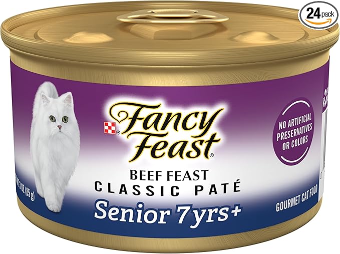 Purina Fancy Feast Senior Wet Cat Food 7 Years Plus Beef Feast Pate - (Pack of 24) 3 oz. Cans
