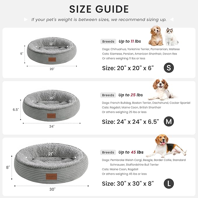 Love's cabin Round Donut Cat and Dog Cushion Bed, 20in Pet Bed for Cats or Small Dogs, Anti-Slip & Water-Resistant Bottom, Super Soft Durable Fabric Pet beds, Washable Luxury Bed Solid Grey Stripe