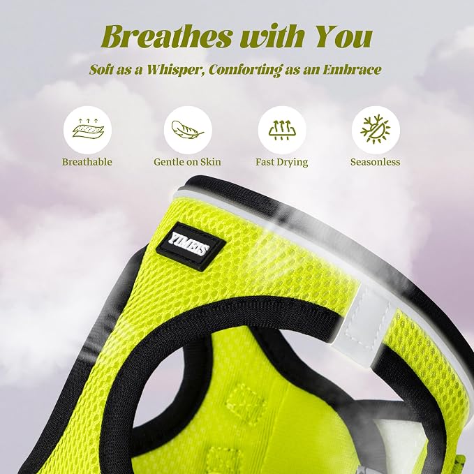 YIMEIS Dog Harness and Leash Set, No Pull Soft Mesh Pet Harness, Reflective Adjustable Puppy Vest for Small Medium Large Dogs, Cats (Fluorescent Yellow, Small (Pack of 1)