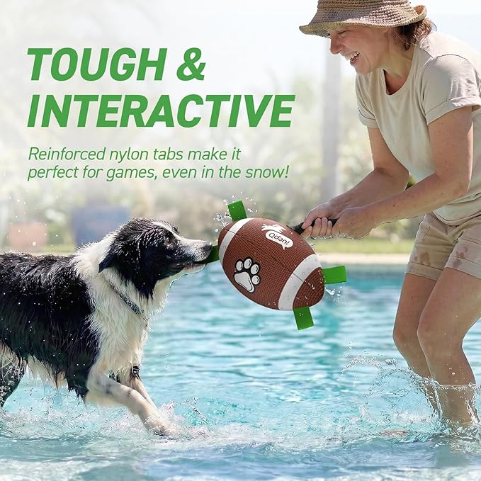 QDAN Dog Toys Football, Interactive Dog Toys for Tug of War,Superbowl Football Party Decorations Favor, Dog Water Toy, Durable Dog Balls for Small & Medium Dogs(8 inch)