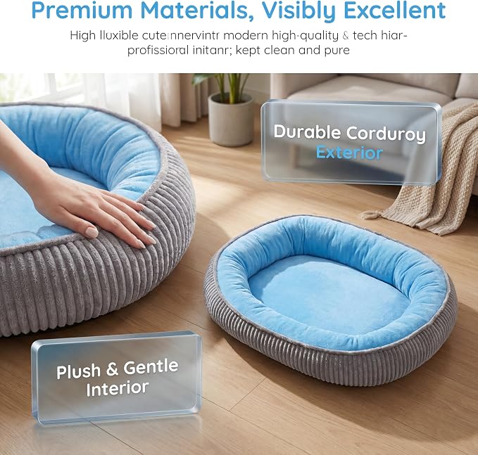 Calming Dog Bed for Medium Dogs 26"x19" - Orthopedic Washable Pet Bed with Anti-Slip Bottom, Indoor Soft Cat Bed with Removable Cover (Sky Blue)