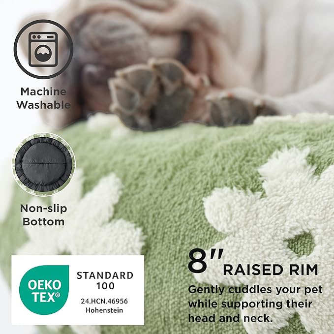 LE SURE Shown on TV Donut Small Dog Bed - Round Cat Beds Indoor Calming Gift for Pets, Cute Modern Beds with Jacquard Shaggy Plush & Anti Slip Bottom, 27 Inch, Green