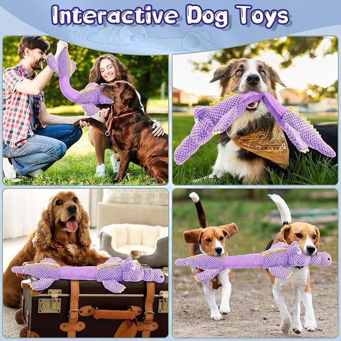 WOWBALA Interactive Tug of War Dog Toys for Small to Large Breeds-Squeaky Plush Puppy Toys with Crinkle Paper, Stuffed Chew Dog Toys to Keep Them Busy, Training Reward Gift (Purple)