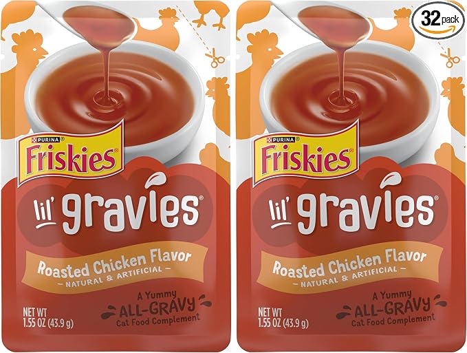 Friskies Purina Lil' Gravies Roasted Chicken Flavor Cat Food Lickable Cat Treats - 1.55 oz. Pouches,(Pack of 32)