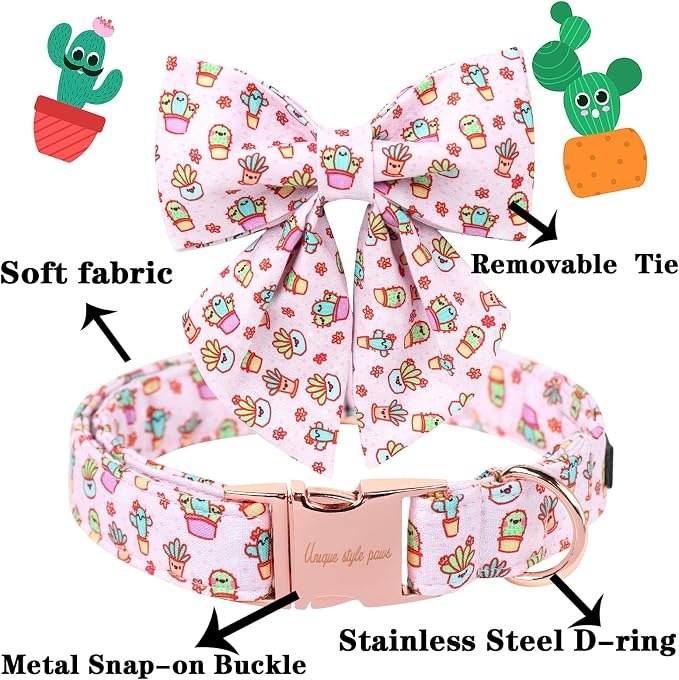 Unique style paws Cartoon Dog Collar with Bowtie Spring Summer Puppy Collar with Flower for Small Medium Large Boys Girls Dogs