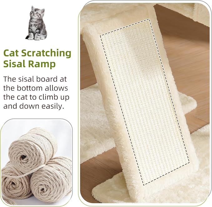 Gitelsnour Cat Tree for Indoor Cats, Cat Tower with Scratching Post for Small Cats and Kittens, Cat House with Removable Top Platform and Fluffy Balls, Hanging Cat Basket, Beige GCT006SM
