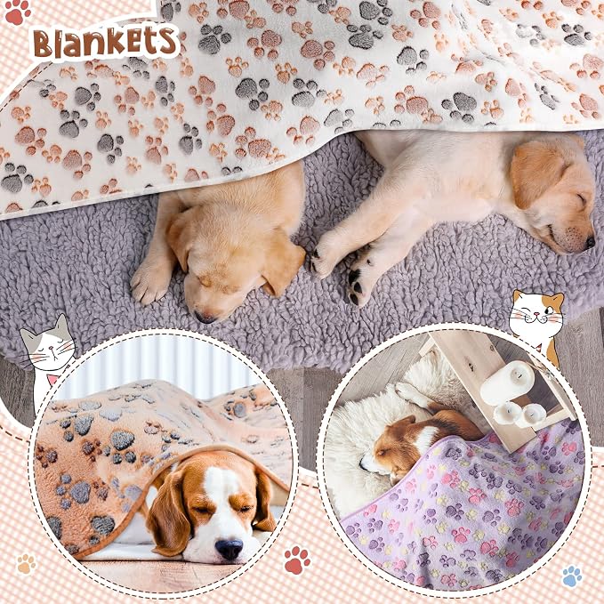 Tatuo 4 Pack Fleece Dog Blankets for Puppy Cats Multi-Size Sleep Mat for Pet Guinea Pig Soft Washable Warm Crate Bed Puppy Teething Toys Print Pattern Blanket Indoor(Mixed Color,40 x 63 Inch,Paw)
