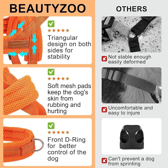 BEAUTYZOO Dog Harness for Small Dogs, No Pull Dog Harness and Leash Set, Soft Escape Proof Puppy Vest Harness with Handle, Reflective Lightweight Step in Harness for Girl Boy Dogs, Orange XS