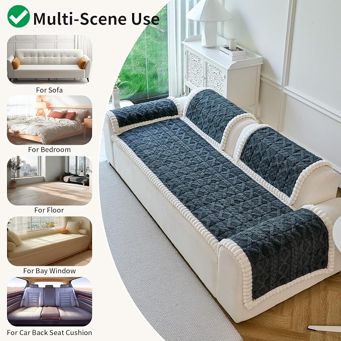 Fuzzy Couch Covers for Dogs, Non Slip Thick Dog Couch Cover Protector, Plush Pet Couch Covers for Sofa Washable, Soft Sofa Cushion Slipcovers Pet Friendly(1PC, Dark Grey, 27.6”x94.5”)