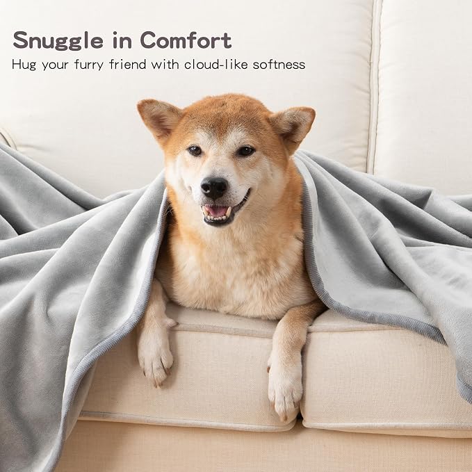Waterproof Dog Blankets, 30"x40" Cat Blanket for Indoor Cats, Soft Fluffy Sofa Car Bed Protector, Reversible Leakproof Flannel Puppy Blanket for Small Medium Dogs(Light Grey)