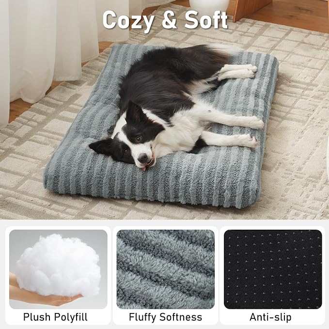 FURTIME Washable Small Dog Bed, Deluxe Dog Crate Beds Comfy Fluffy Kennel Pad Anti-Slip Pet Sleeping Mat for Puppy/Cat, Machine Washable Dogs Pillow, 23"x18"x3", Gray