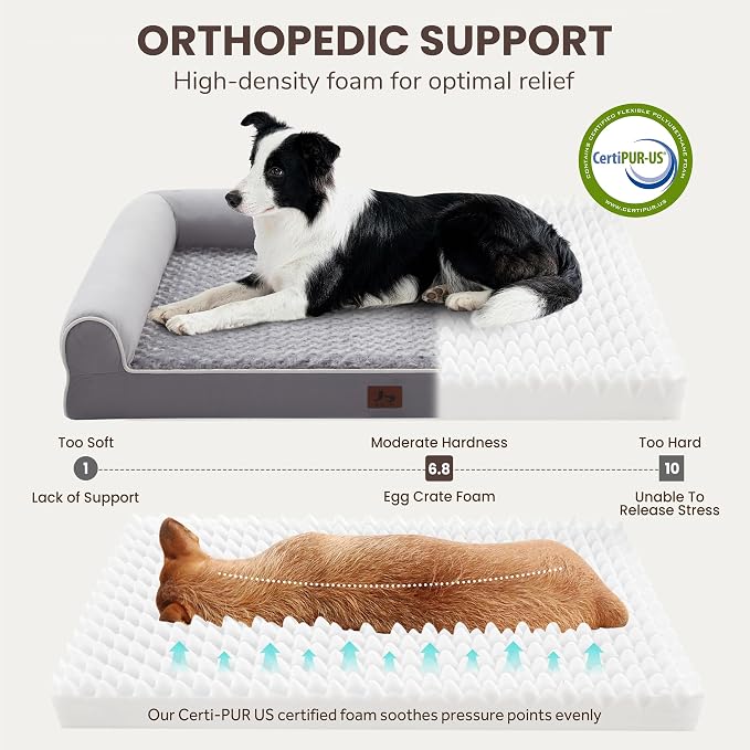 Large Dog Beds Large Sized Dogs, Orthopedic XXL XL Dog Bed for Medium Size Dogs, Big Waterproof Couch Sofa with Removable Washable Cover for Pet, Light Grey, 36"*27"*6.5"