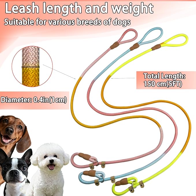 FOVRLZSE 3-Pack Lightweight Adjustable Nylon Dog leashes Leather Buckles Macaron Dog leashes for S/M Dogs,5.2ft Long,White Ultra-Soft eco-Cotton Lining,No Collar Needed