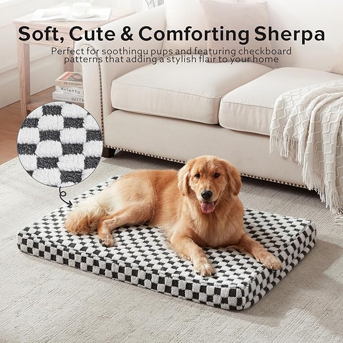 JOEJOY Orthopedic Dog Bed for Large Dogs, Memory Foam Pet Bed with Removable Washable Cover, Cozy Plush Crate Mat, 47×29", Grey