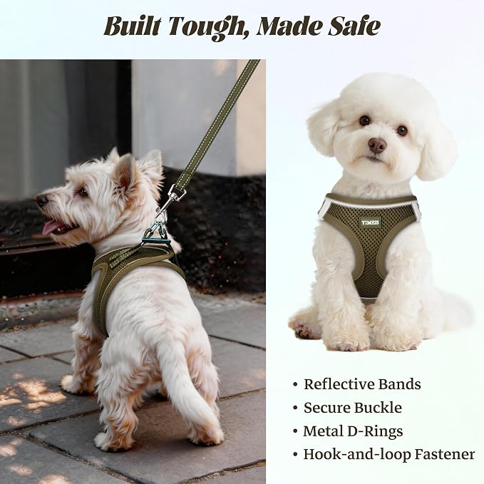 YIMEIS Dog Harness and Leash Set, No Pull Soft Mesh Pet Harness, Reflective Adjustable Puppy Vest for Small Medium Large Dogs, Cats (Army Green, Small (Pack of 1)