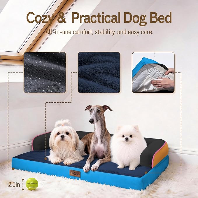 Comfort Expression Extra Large Dog Bed Orthopedic - XL Orthopedic Dog Beds Waterproof Pet Couch Memory Foam Sofa Bolster with Removable Cover - 42 x 30