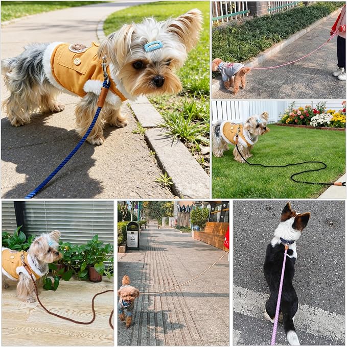 5FT Puppy Leash for Small Dogs, 1/5" Lightweight & Soft Cotton Braided Rope Dog Leash for Cats/Tiny Breed Pets Walking Training, Black