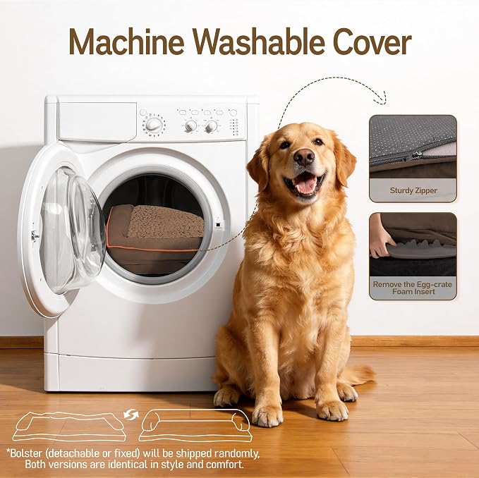Comfort Expression Extra Large Dog Bed - XXL Orthopedic Washable Bed for Big Dogs - Waterproof Pet Couch Bolster with Removable Non-Slip Cover, 48 x 33