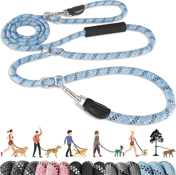 Lukovee Hands Free Dog Leash, 10FT Adjustable Training Lead 1/2 Inch Nylon Heavy Duty Lead No Pull for Large Medium Dogs, Tangle Free Reflective Waist-Leash for Walking Running, Blue