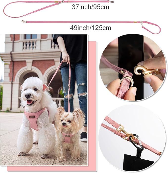 Puppytie No Pull XXS Puppy Harness with Multifunction Dog Leash,Soft Adjustable No Choke Escape Proof Pet Harness Vest,Pink,XXS