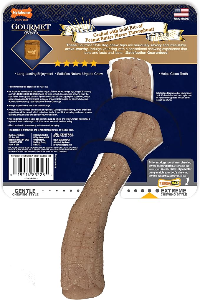 Nylabone Gourmet Style Stick Strong Chew Toy for Dogs, Peanut Butter Flavor, X-Large - 50+ lbs, 1 Count