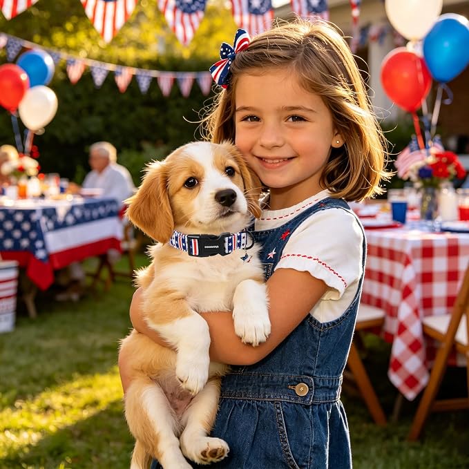 DOGWONG American Flag Dog Collar for Large Dogs, Adjustable Patriotic Independence Dog Collars, Fourth of July Dogs Collars for Medium Lrage Dogs, Neck 39-60 inches