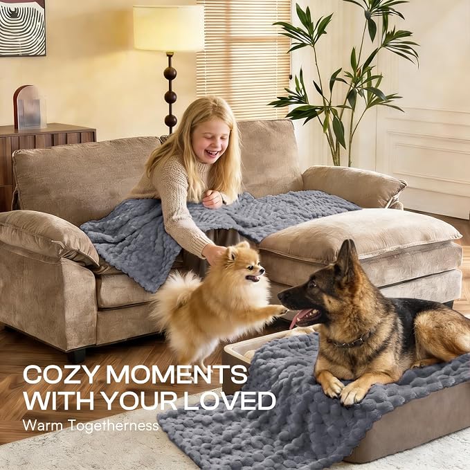 Luciphia 300GSM Fleece Dog Blanket for Small Medium Large Dogs 3D Jacquard 1 Pack 3 Flannel Puppy Cat Pet Throw Blankets Soft Washable Decorative Furniture Protect Pcs3-Grey, L(41''x31'')