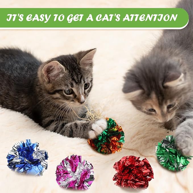 Silkfly 100 Pcs Polyester Film Crinkle Balls Cat Toys 2.36" Interactive Crinkle Ball, Colorful Balls Chew Toy for Cat Chase Ball Toys Attract Cats for Indoor Cats and Kittens to Keep Fit and Active