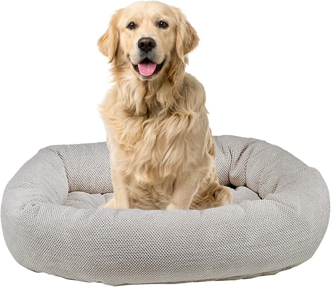 Bowsers Aspen Chenille Donut Bed for Dogs - Calming Dog Bed with Removable Tufted Cushion and Overstuffed Bolster Ring - with High Memory Polyester Fiber and Upholstery Grade Fabric - Large
