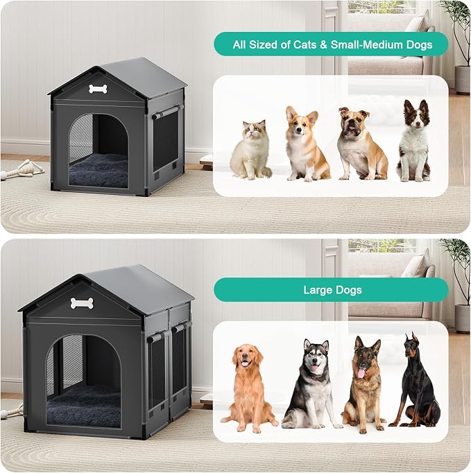 Large Dog House Indoor Outdoor Dog Kennel Bed Mat with Cushion for Small Medium Dogs Cats, Cozy Cooling Cat Nest Puppy Cave Sofa Pet Products Easy Assembly