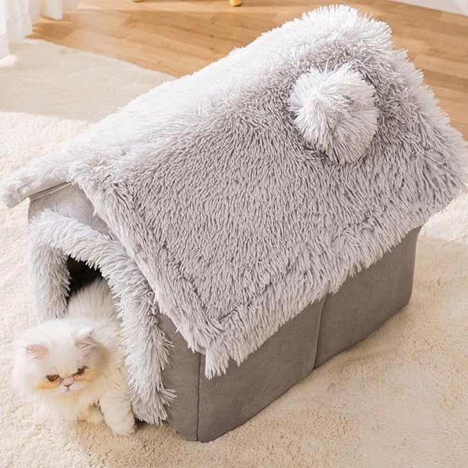 Enclosed Dog Bed, Soft and Warm Plush Dog Bed with Cover Cave Removable and Washable House Type Tent Huts for Indoor Pets S 13x11.8x12.6 with Cover Cave