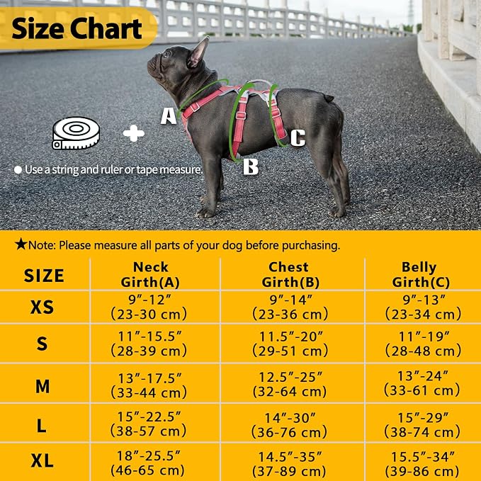 Huntboo Escape Proof Dog Harness, No Pull Reflective Harness with Lift Handle, Adjustable Pet Vest with Front and Back Leash Clips for Small Medium Large Dogs Walking Hiking Training (Red,XL)