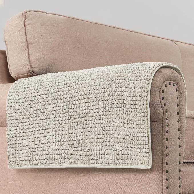 H.VERSAILTEX Plush Chenille Couch Armrest Cover 2 Packs Thick and Soft Sofa Covers Furniture Protector Cover for Pets (27.5" x 27.5", Oatmeal)