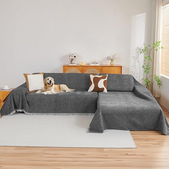 MYSKY HOME Couch Cover for Sectional Sofa, 2 Pieces Couch Covers for L Shape Sofa Cover, Furniture Protector for Pets, Kids, Sofa Slipcover for 2-3 Cushion Couch (71"x102"+71"x118", Dark Grey)