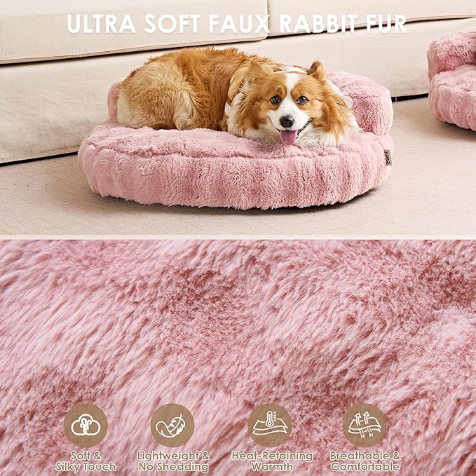 EHEYCIGA Dog Bed Medium Size Dog, Fluffy Small Dog Couch with Removable Washable Cover, Bolster Pet Sofa, Waterproof and Non-Slip, 30" x 30"x 8.5", Pink