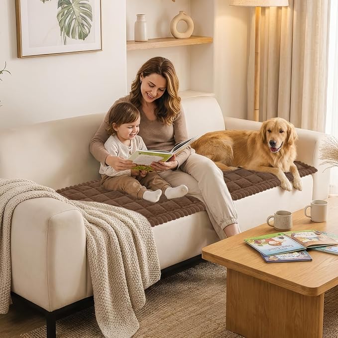 Smiry Couch Cover for Dogs, Non Slip Fuzzy Pet Sofa Covers Washable for 3 Cushion Couch, Soft Thick Furniture Protector for Cats Dogs, Against Fur, Dirt, Scratch Resistant (Brown, 27.6"x95")