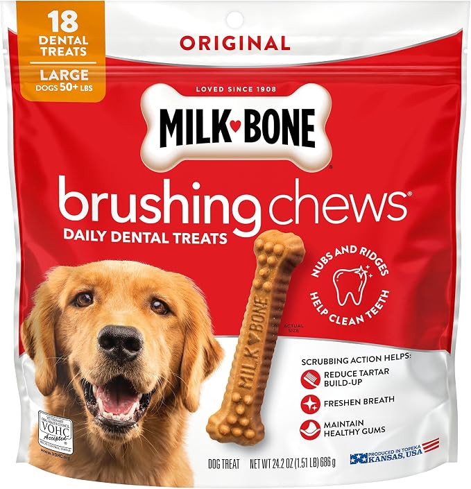 Milk-Bone Brushing Chews Original Chicken Flavor Daily Dental Dog Treats, Large, 24.2 Oz. Bag