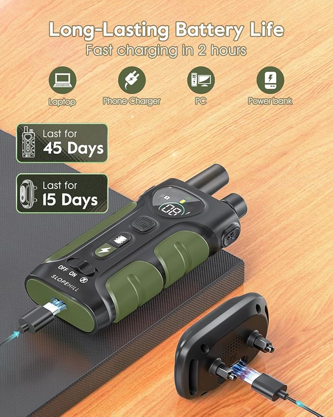 SLOPEHILL Dog Shock Collar - 4200FT Dog Training Collar with Remote,IPX8 Waterproof E-Collar with Beep,Vibration,Shock,Flash Light,No Shock Mode,Shock Collar for Small Medium Large Dog 8-140lbs,Green