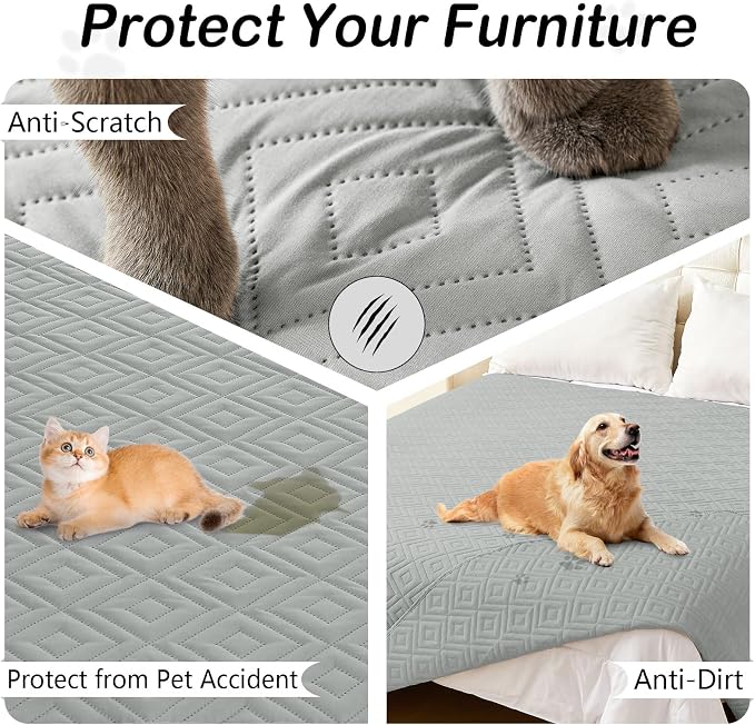 hyha Waterproof Dog Blanket, Soft Dog Bed Cover Pet Blankets, Waterproof Sofa Couch Cover for Dogs Washable, Reversible Pet Couch Covers for Sofa Furniture (82x102 Inch, Grey/Grey)