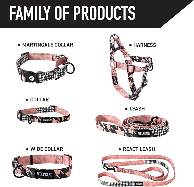 Wolfgang Heavy Duty, Adjustable Dog Collar with Quick Release Nylon Buckle for Walking & Training, HoundsPink Print, Medium