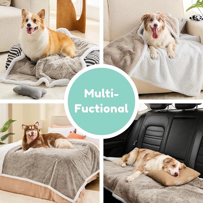 ChiXnuggle Waterproof Dog Blankets for Large Dogs, Reversible Faux Fur & Sherpa Washable Pet Blanket, Soft Pet Throw for Couch Bed Protection, 60"x80", Brown