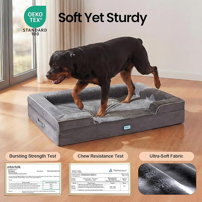 OhGeni Orthopedic Dog Bed Couch Big Cat Sofa for Extra Large Sized Pets with Memory Foam, Machine-Washable Waterproof Removable Cover, Soft Comfortable Fabric, 45-inch (Gray)