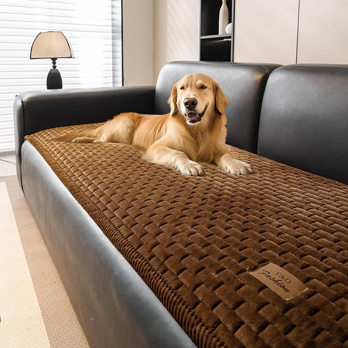 Couch Covers for Dogs Washable, 27.6"x82.7" Velvet Dog Couch Cover Protector, Fuzzy Plush Pet Sofa Cover for 3 Cushion Couch, Sofa Covers for Pets(1PC,Dark Brown,3 Seater Sofa Pad Cover)