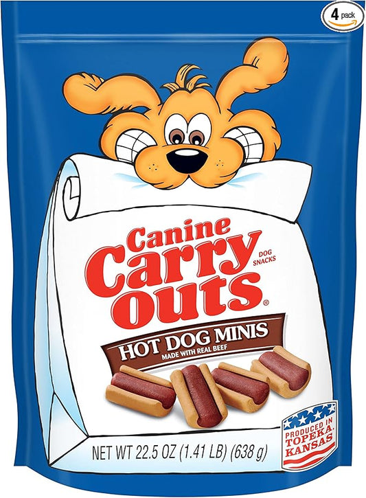 Canine Carry Outs Dog Treats, Hot Dog Minis, 22.5 Ounce (Pack of 4), Made with Real Beef