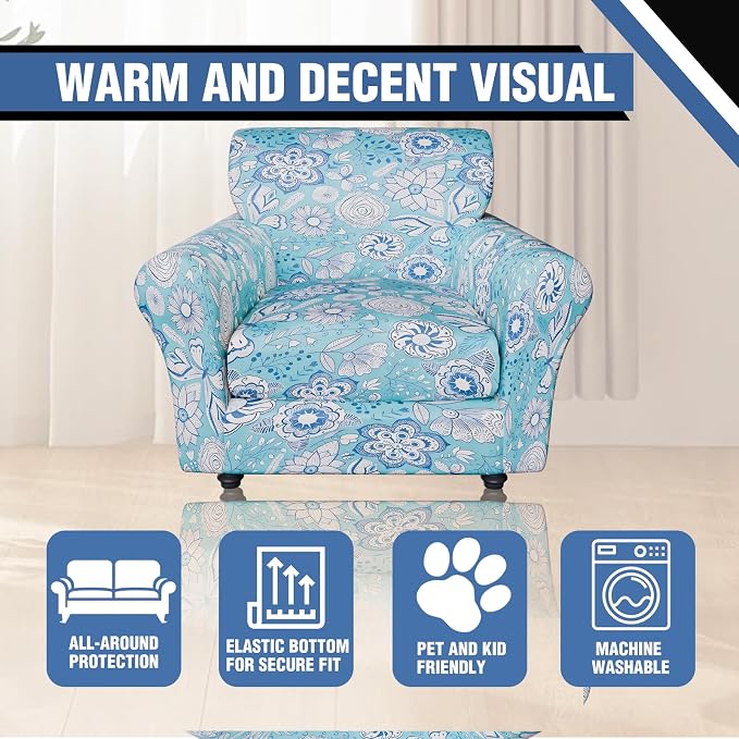 Stretch Couch Covers, Floral Printed Sofa Covers,2 Piece Armchair Slipcover with Separate Sect Cover,Washable Sofa Slipcover, Pet Friendly Furniture Protector Fit for Home (Armchair,Flower Shadow)