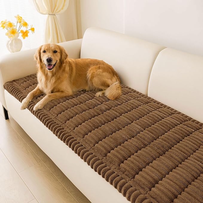 hyha Couch Cover for Dogs Washable, Non Slip Thick Flannel Sofa Protector, Pet Friendly Plush Furniture Cover for Sectional Sofa & Loveseat (Brown, 27.6" x 59")