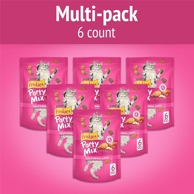 Purina Friskies Cat Treats, Party Mix California Crunch With Chicken - (Pack of 6) 6 oz. Pouches