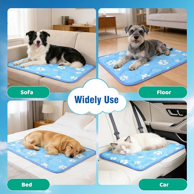 Prisay Cooling Mat for Dogs, Cooling Cat Mat for Indoor & Outdoor, Q-Max>0.5, Machine Washable Non-Toxic Portable Pet Cooling Pad for Puppy, Kennel, Crate, Car - S(18" x 24") - Blue