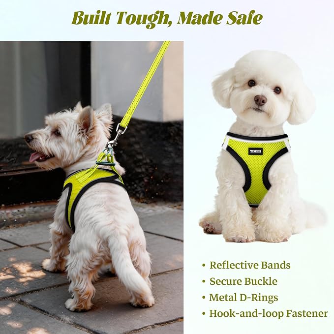YIMEIS Dog Harness and Leash Set, No Pull Soft Mesh Pet Harness, Reflective Adjustable Puppy Vest for Small Medium Large Dogs, Cats (Fluorescent Yellow, Small (Pack of 1)